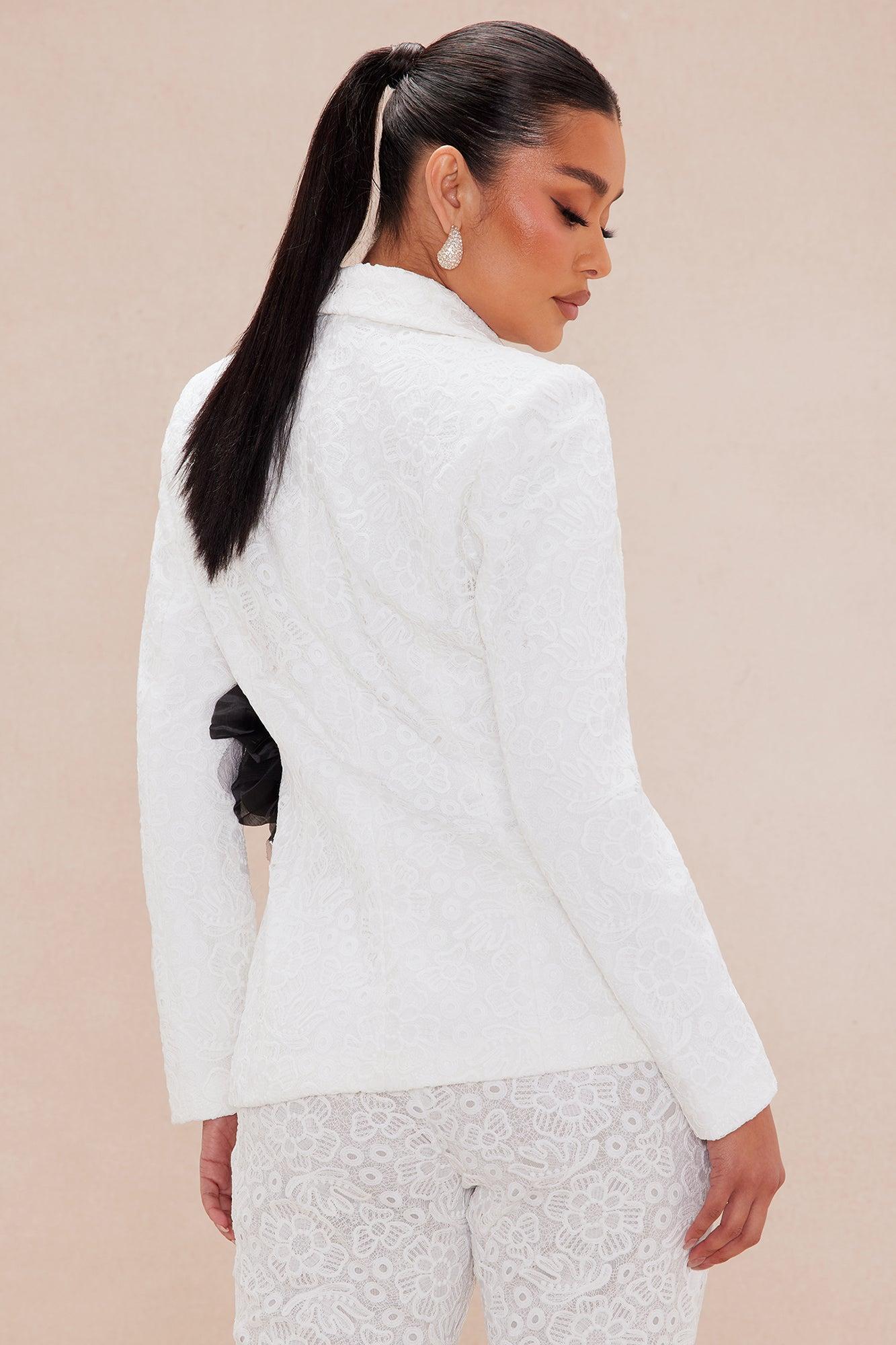 Keaton Embroidered Blazer - White Product Image