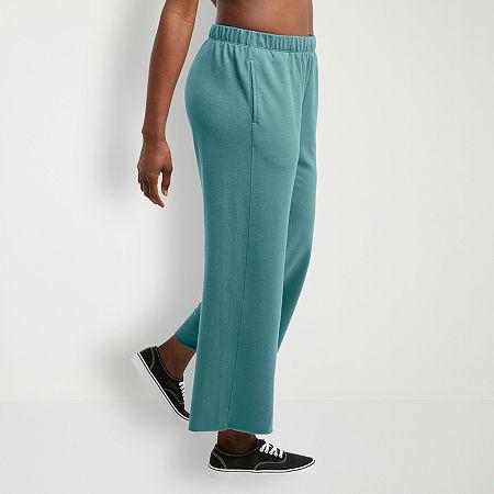 Hanes Originals Womens French Terry Wide Leg Cropped Pants Natural XL Product Image