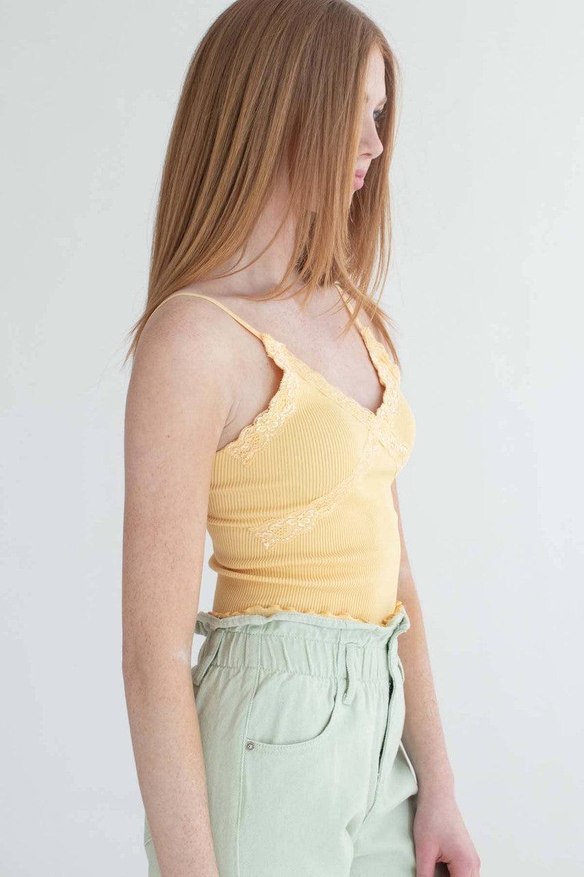 Banana Yellow Seamless Lace Trim Crop Cami Product Image