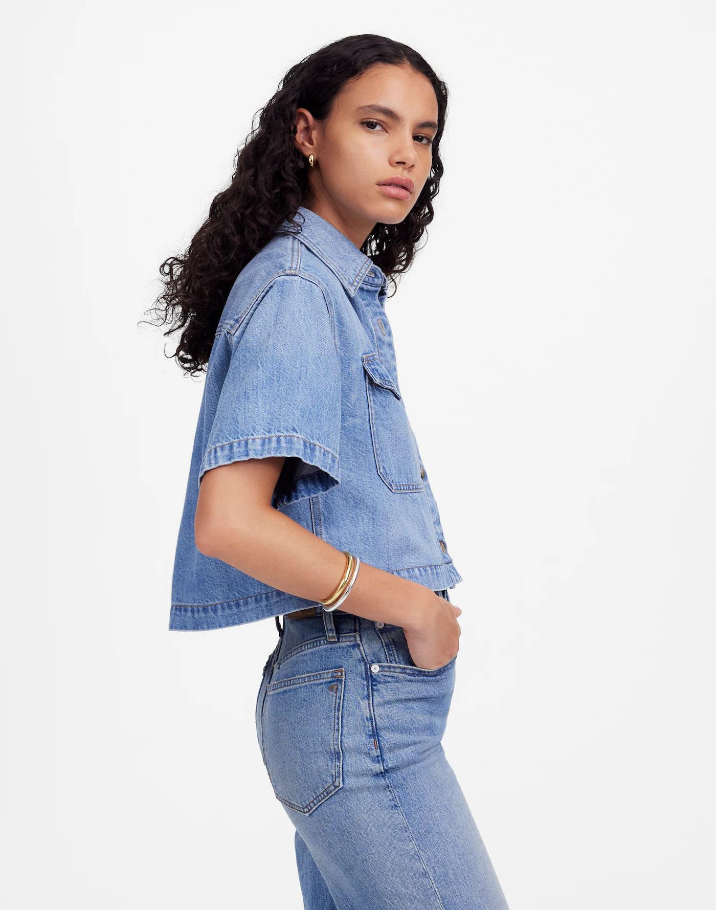 Boxy-Crop Button-Up Shirt: Airy Denim Edition Product Image