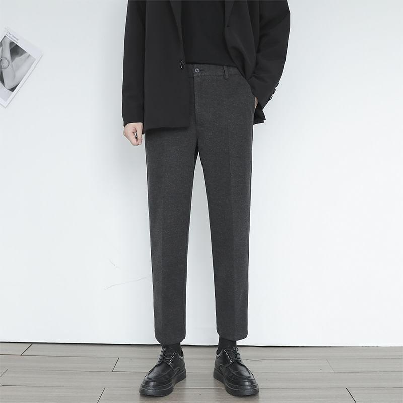 Mid Rise Plain Cropped Tapered Dress Pants Product Image