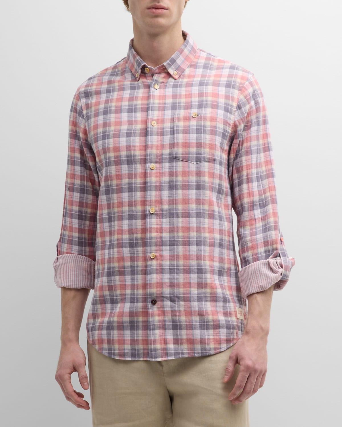 Men's Double-Face Plaid Button-Down Shirt Product Image