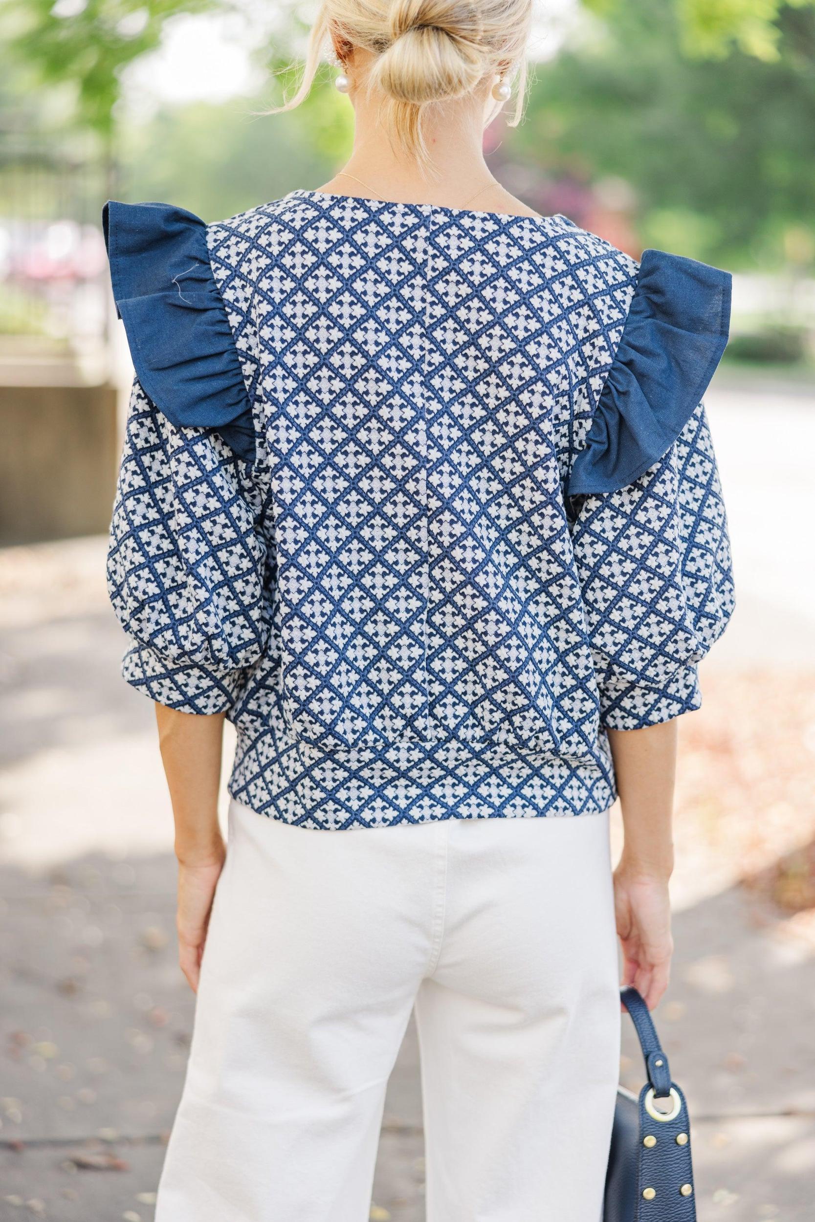 All Your Love Navy Blue Ruffled Blouse Female Product Image