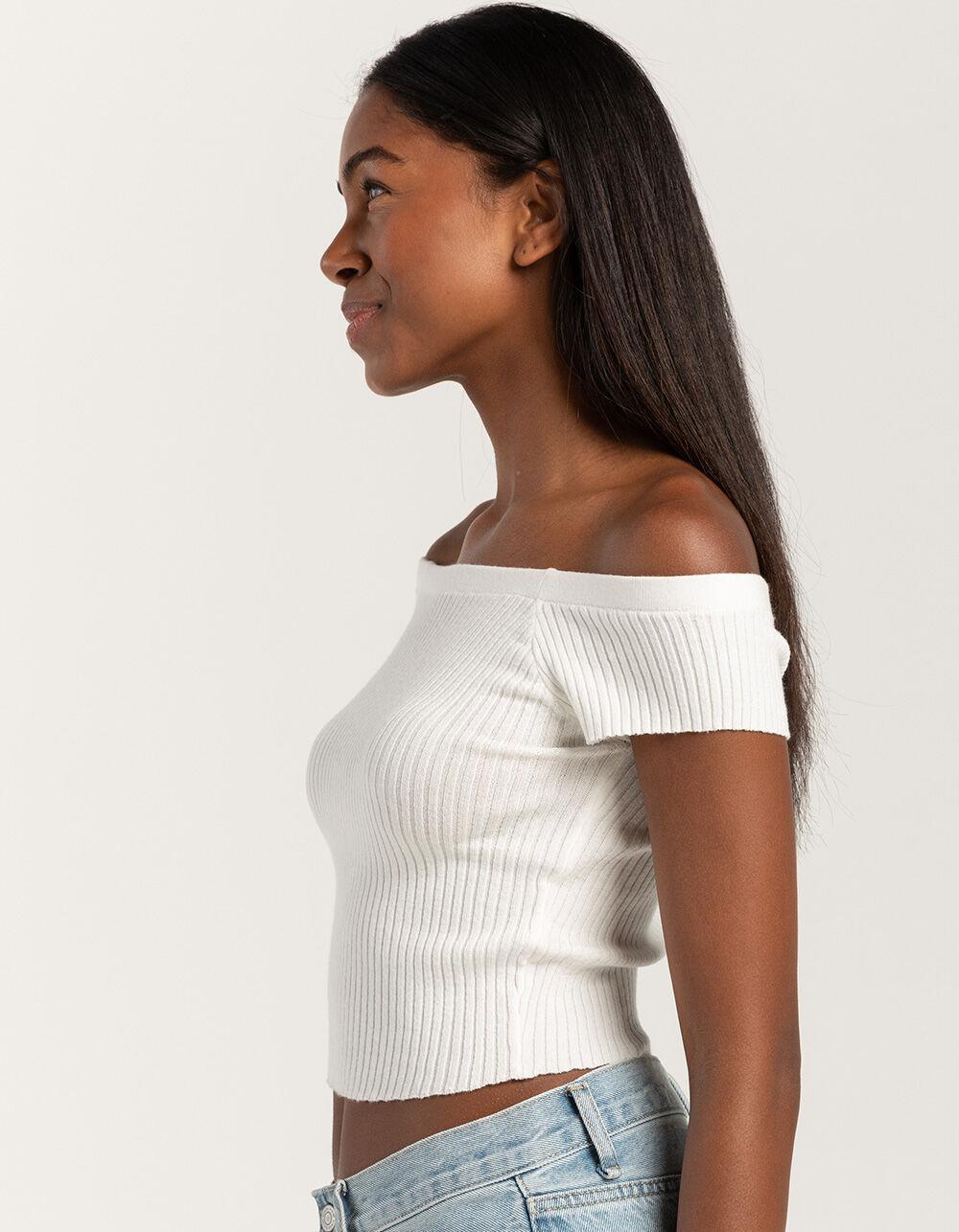 FULL TILT Off The Shoulder Rib Womens Top - WHITE Product Image
