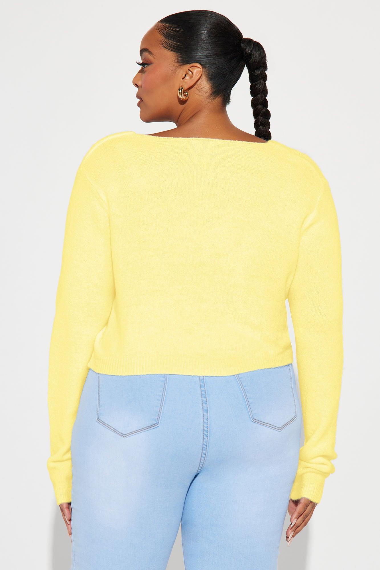 Albyn Cropped Cardigan Sweater - Yellow Product Image