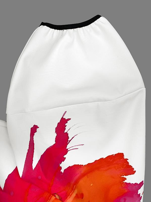 Loose Puff Sleeves Asymmetric Floral Printed Split-Joint High Neck Outerwear Product Image