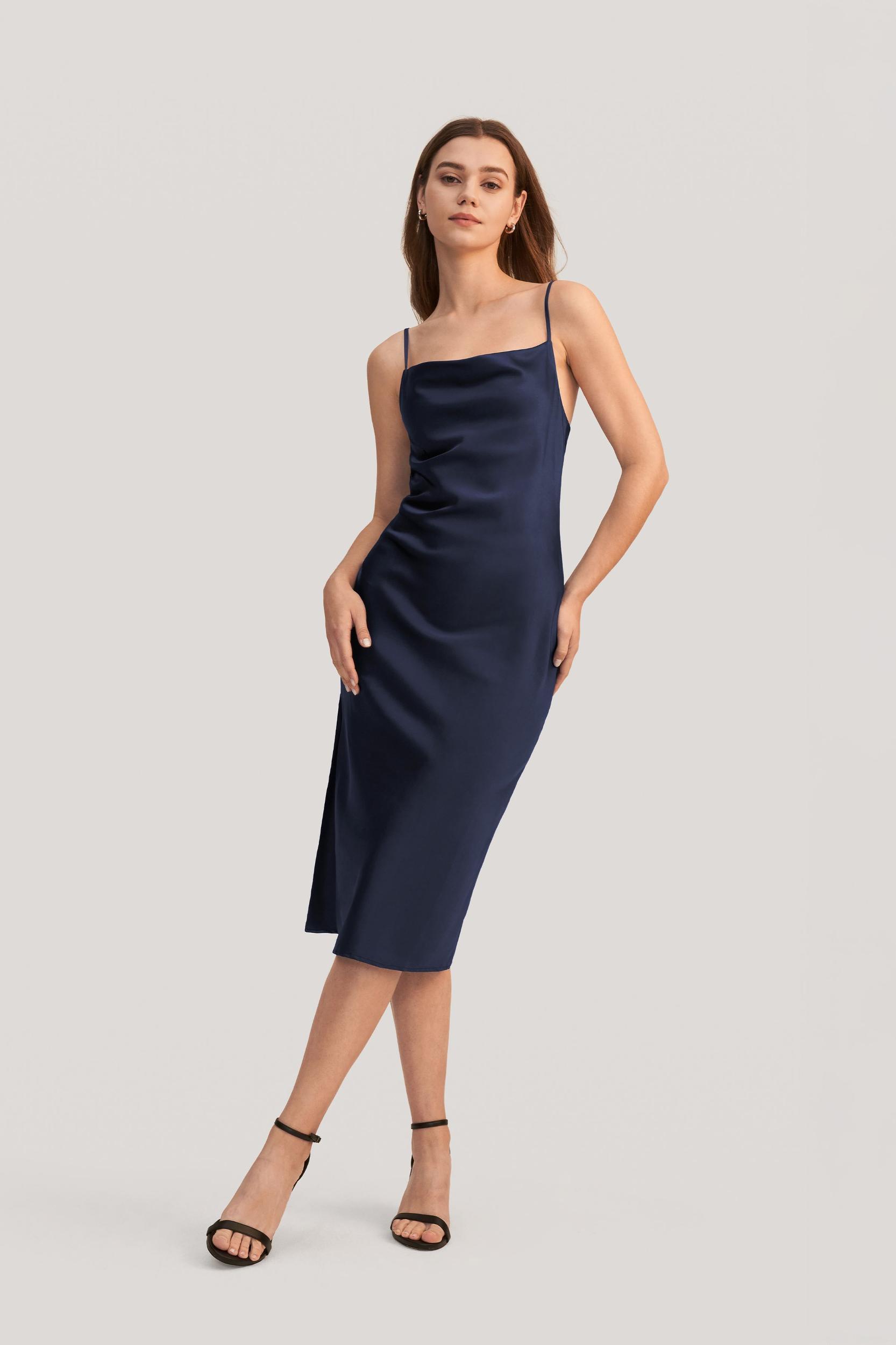 Elegant Alluring Cowl Neck Silk Dress Product Image