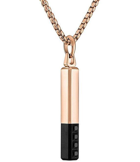 Bulova Steel Men's Rose Gold Two Tone Stainless Steel Bar-Shaped Long Pendant Necklace Product Image