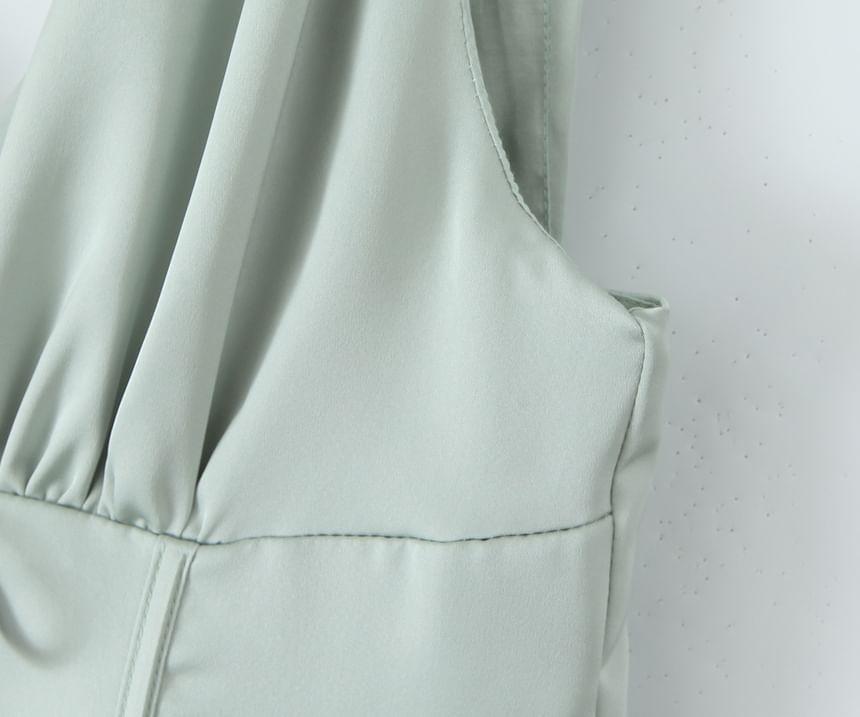 Sleeveless V-Neck Plain Bow Mini A-Line Corset Dress Product Image