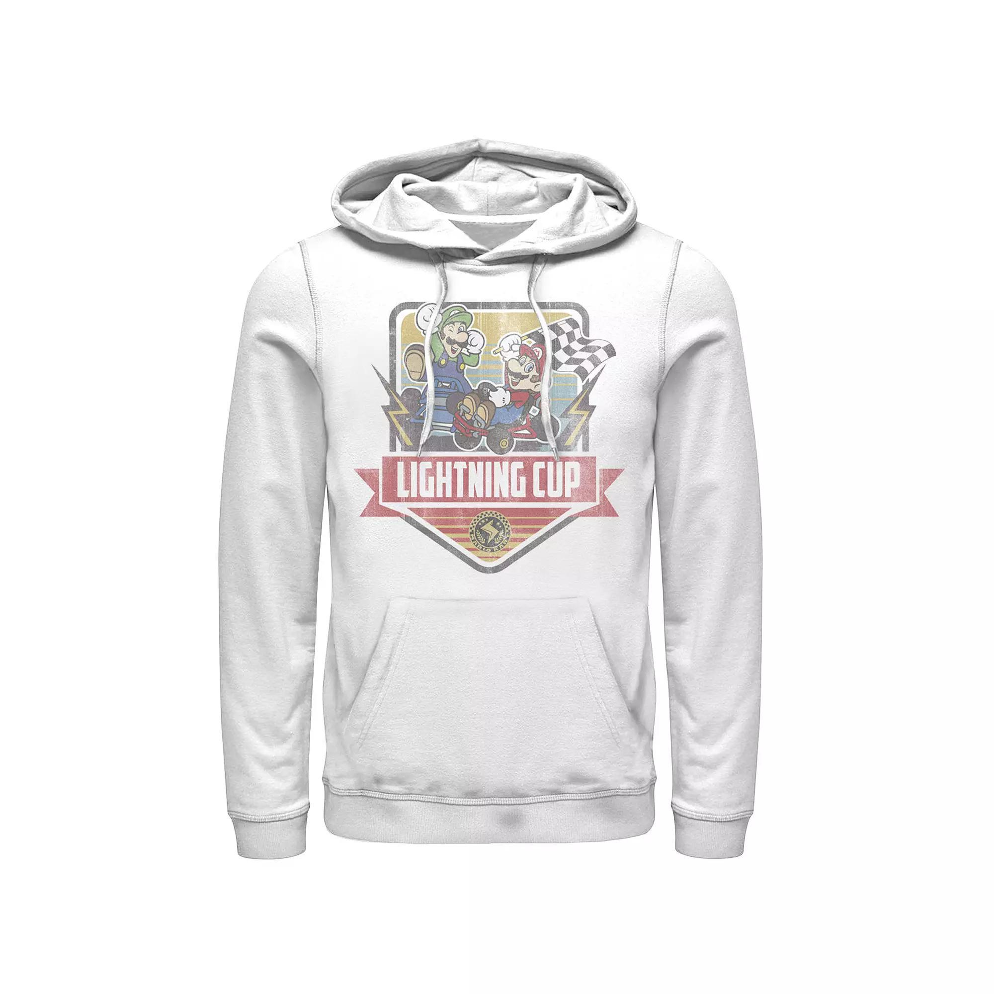 Men's Mario Kart Lightning Cup Faded Logo Hoodie, Size: Small, White Product Image