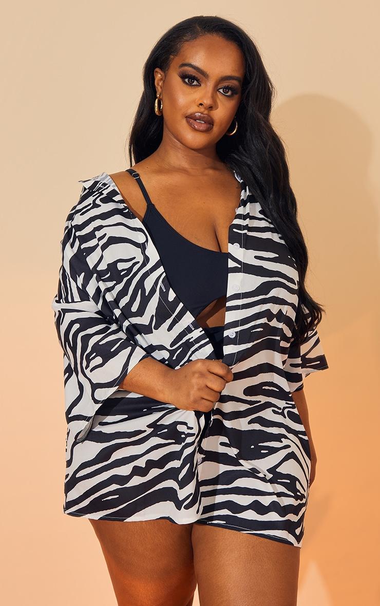 Plus Multi Zebra Oversized Short Sleeve Beach Shirt Product Image