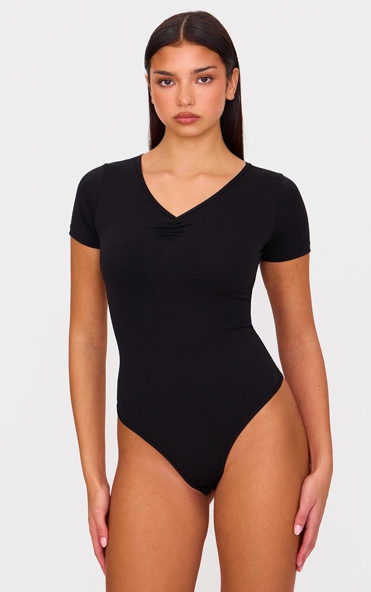 Black Sculpt Gathered Short Sleeve Bodysuit Product Image