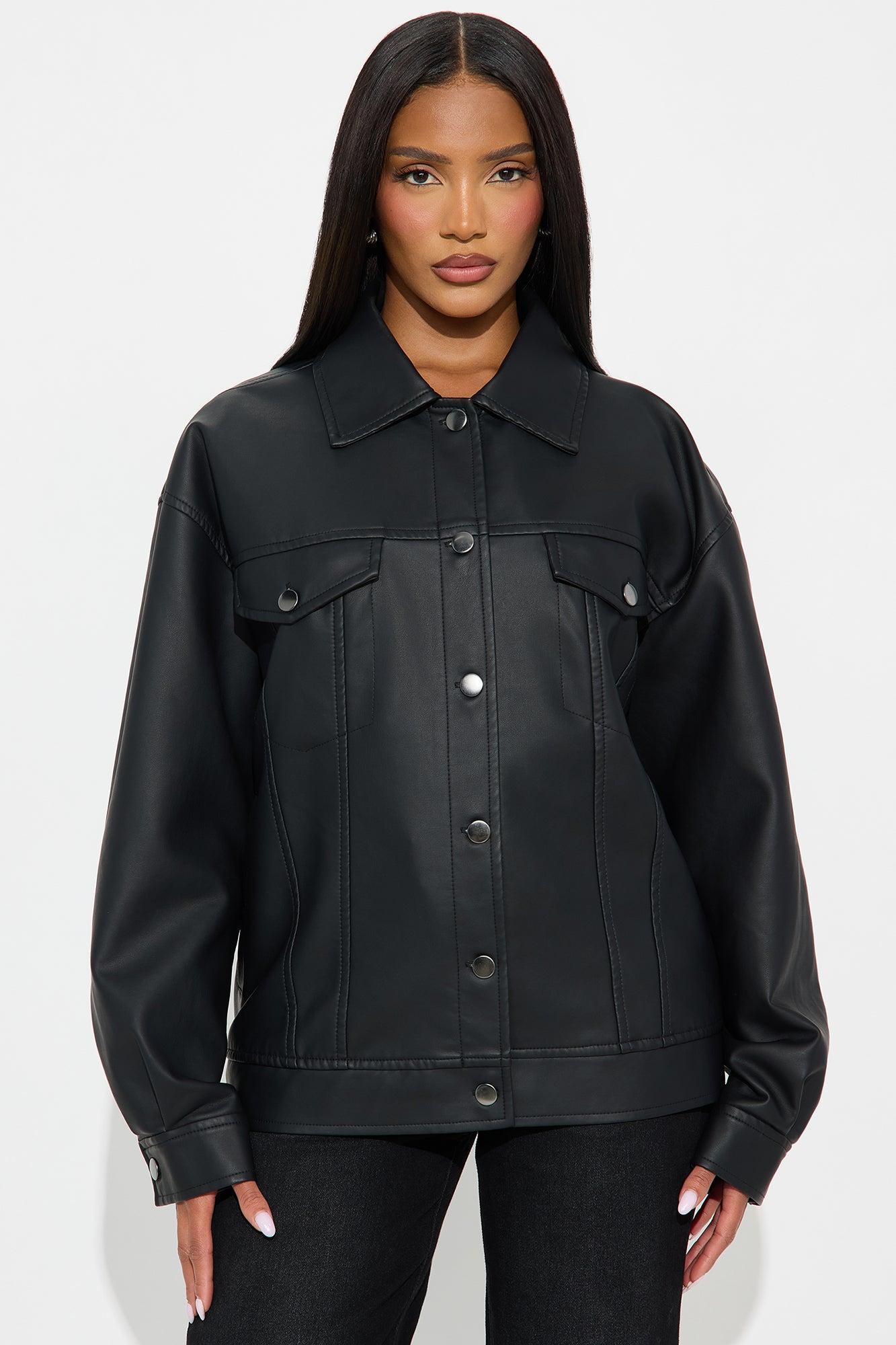 Mila Oversized Faux Leather Jacket - Black Product Image