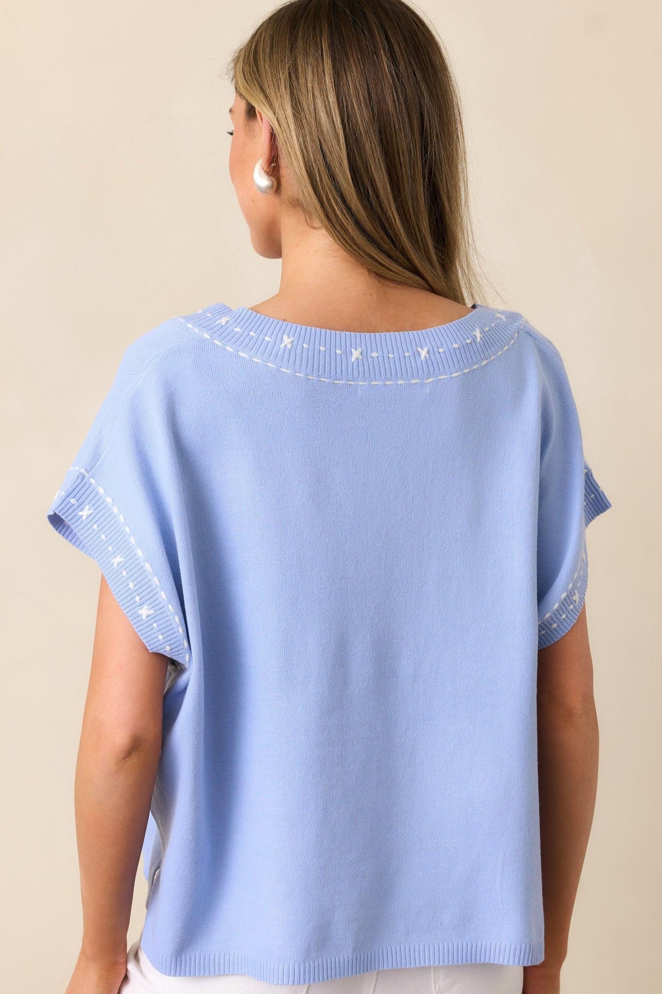 Horizons Ahead Blue V-Neckline Knit Top Product Image