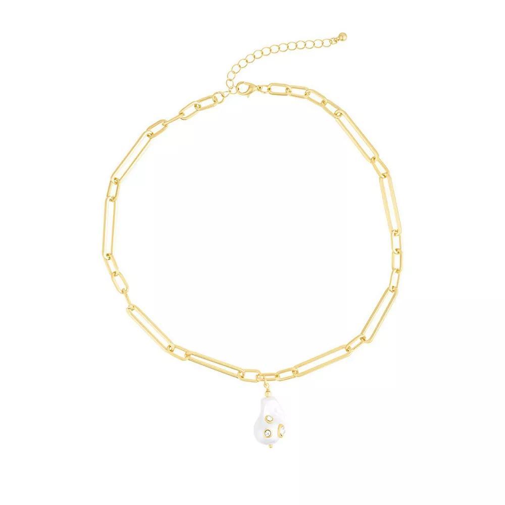 Adornia Paper Clip Chain Crystal Simulated Pearl Drop Necklace, Women's, Size: 16-18" ADJ, Gold Tone Product Image