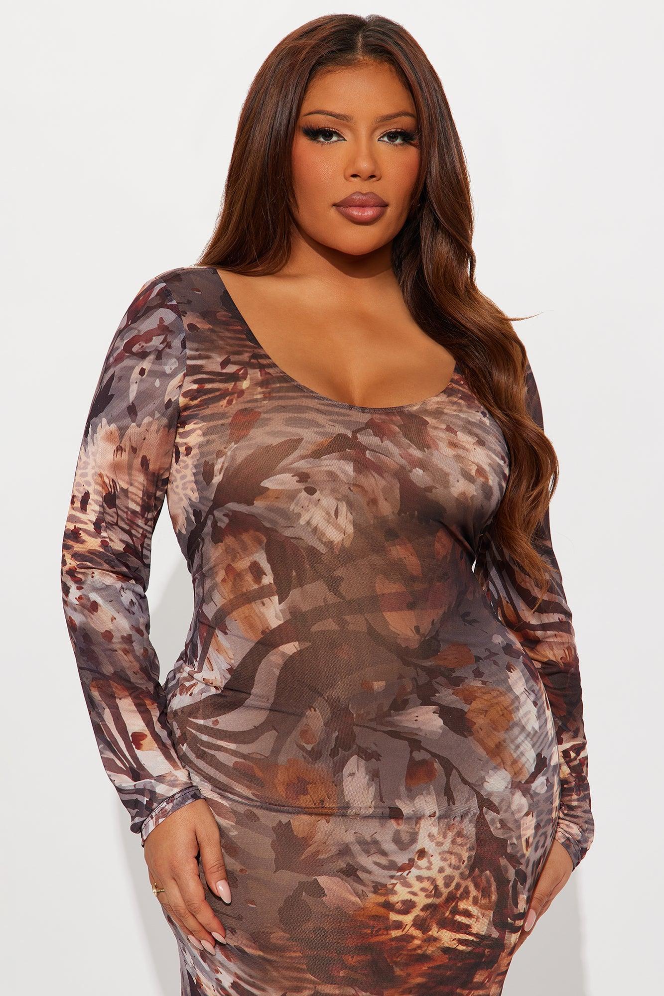 Joani Mesh Maxi Dress - Brown/combo Product Image