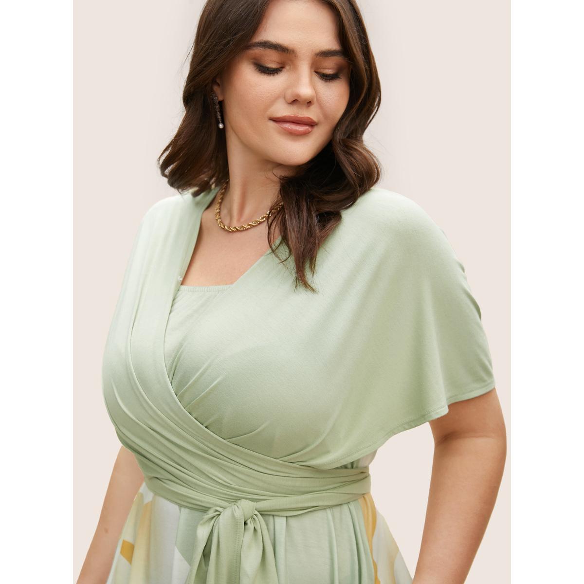 Plus Size Everywhere Dress - Floral Mesh Ties Dress Mint Women Elegant Belted Non Sleeveless Curvy BloomChic 30/6X Product Image