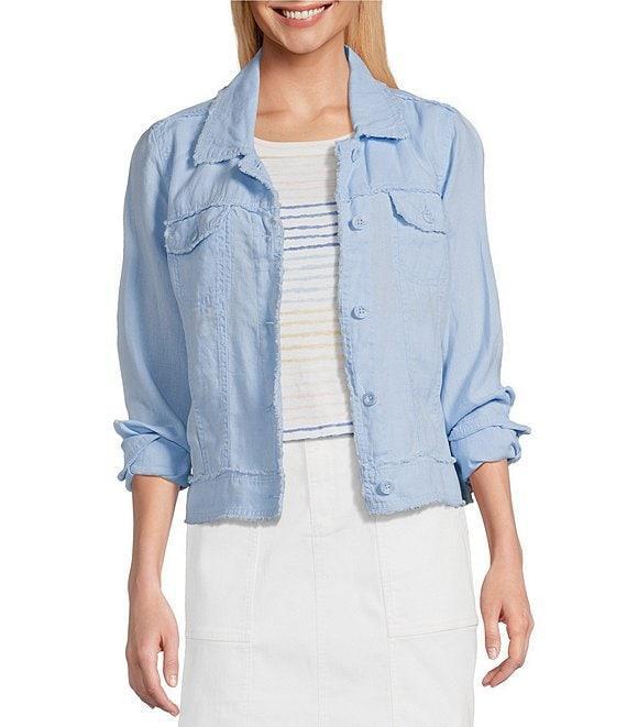 Tommy Bahama Two Palm Raw Edge Point Collar Long Sleeve Button Front Jacket Product Image