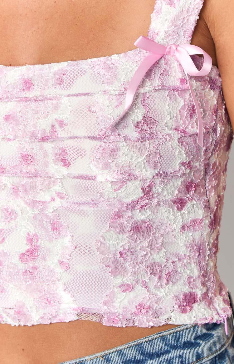 Vida Pink Lace Bow Top Girls Product Image