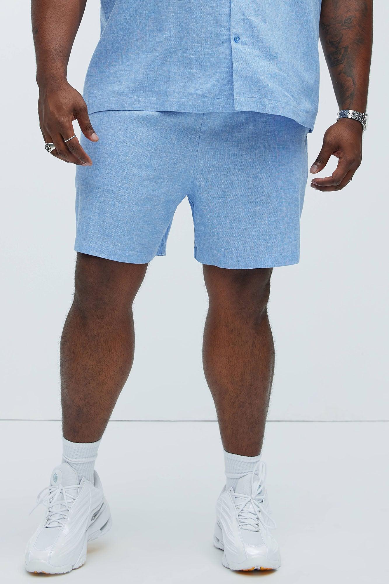 Bahamas Linen Shorts - Ice Blue Product Image