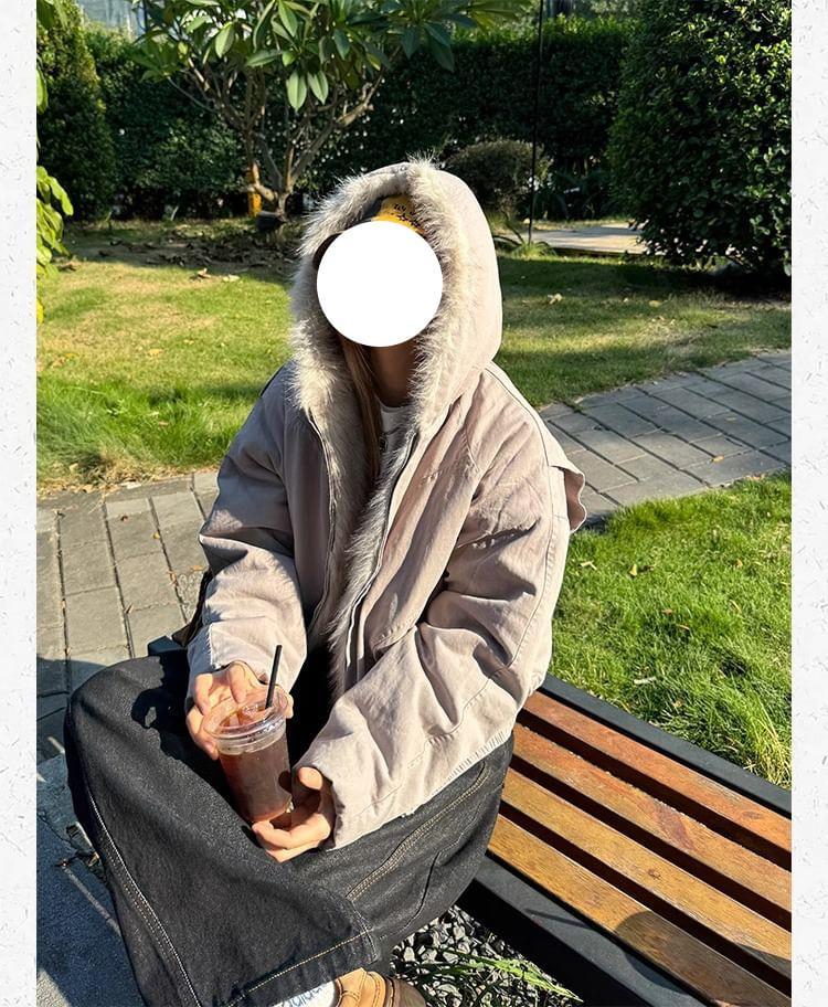 Fleece Lined Zip-Up Hooded Padded Jacket Product Image