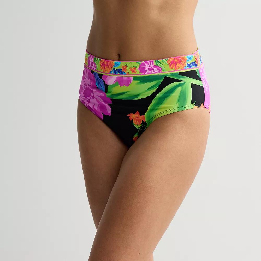 Women's Freshwater Banded High Leg Swim Bottoms, Size: Medium, Black Garden Product Image