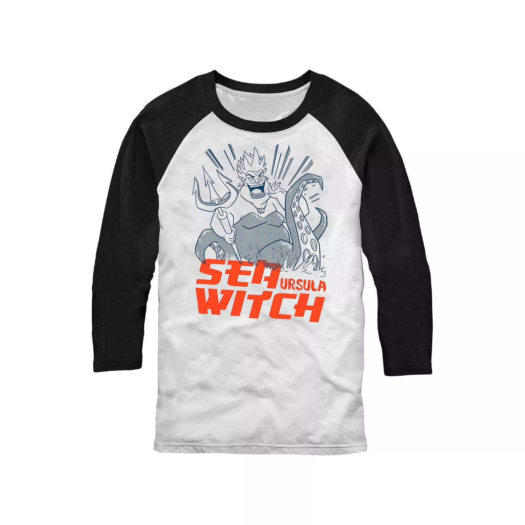 Disney's The Little Mermaid Men's Ursula Sea Witch Sketch Raglan Tee, Size: XL, White Black Product Image
