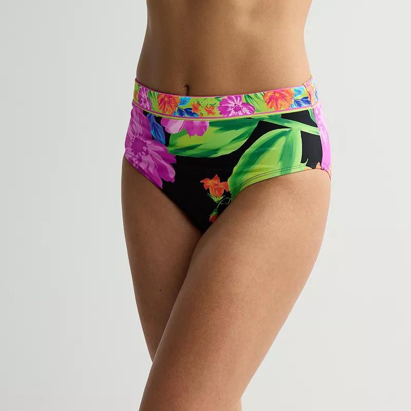 Women's Freshwater Banded High Leg Swim Bottoms, Size: Medium, Black Garden Product Image