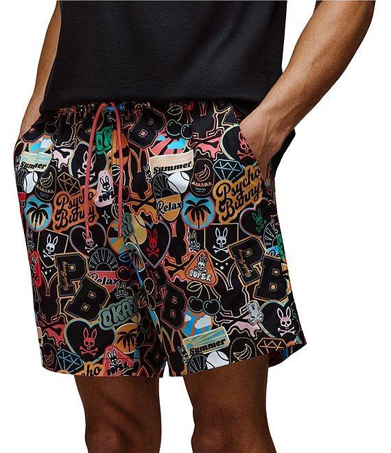 Psycho Bunny Marco Printed Pattern 5 3/4#double; Inseam Swim Trunks Product Image