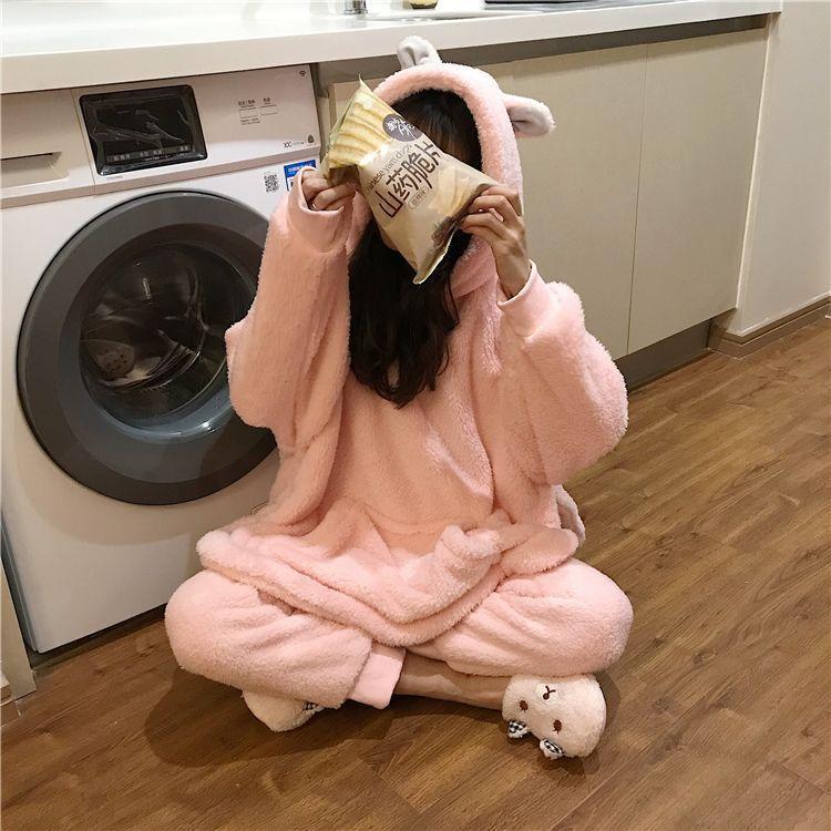 Pajama Set: Fluffy Bear Hoodie + Pants Product Image