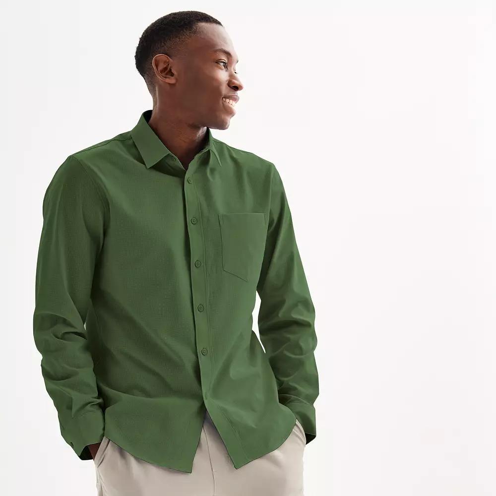 Men's FLX Slim Performance Untucked-Fit Button Down Long Sleeve Shirt, Size: Medium SLIM, Baron River Product Image