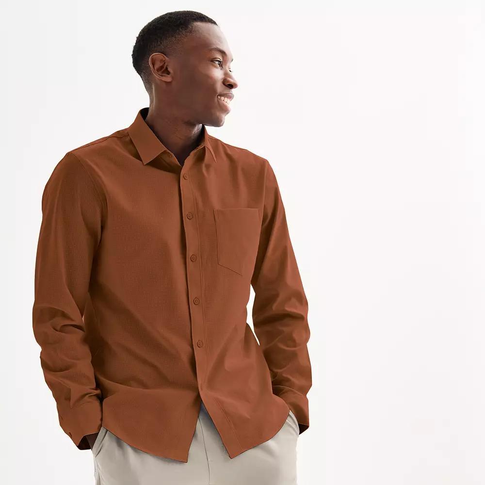 Men's FLX Slim Performance Untucked-Fit Button Down Long Sleeve Shirt, Size: Medium SLIM, Baron River Product Image