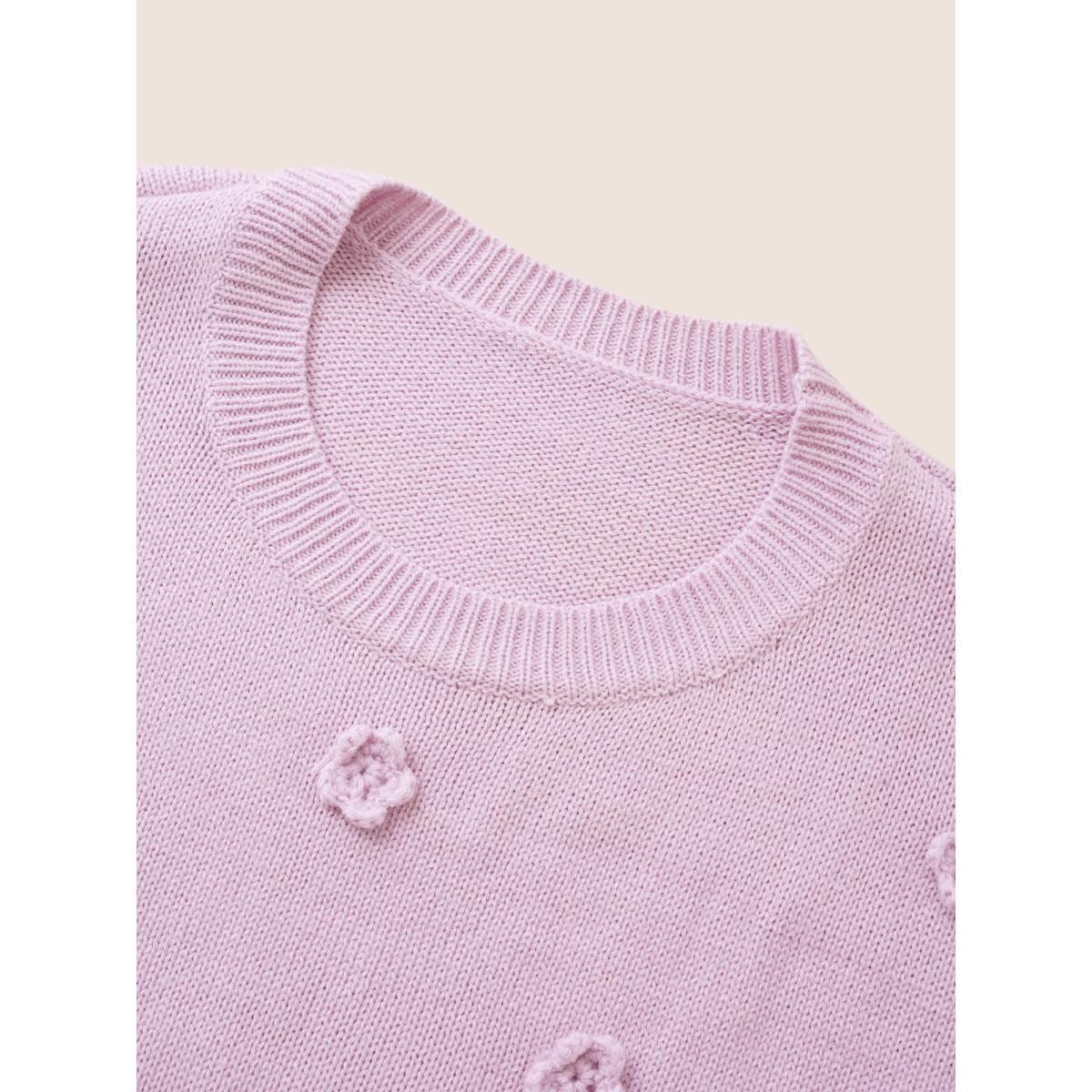 Plus Size Stereo Flower Design Drop Shoulder Pullover Lilac Women Elegant Long Sleeve Round Neck Everyday Pullovers BloomChic 26/4X Product Image