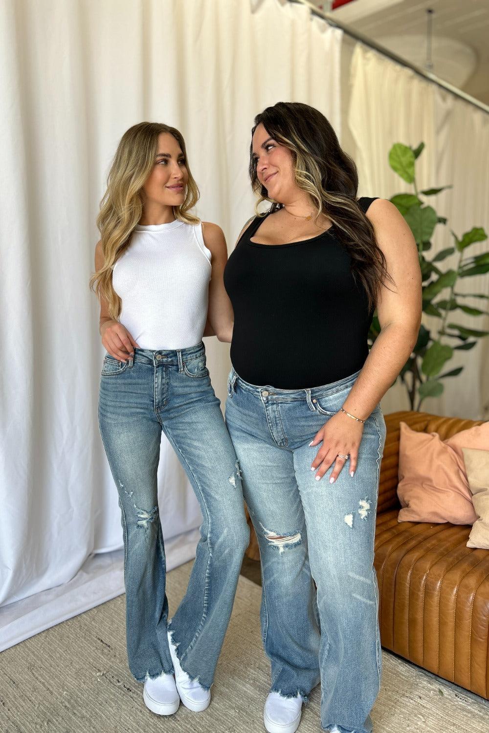 Tandi Mid-Rise Tummy Control Destroy Flare Judy Blue Jeans - ONLINE EXCLUSIVE! Product Image