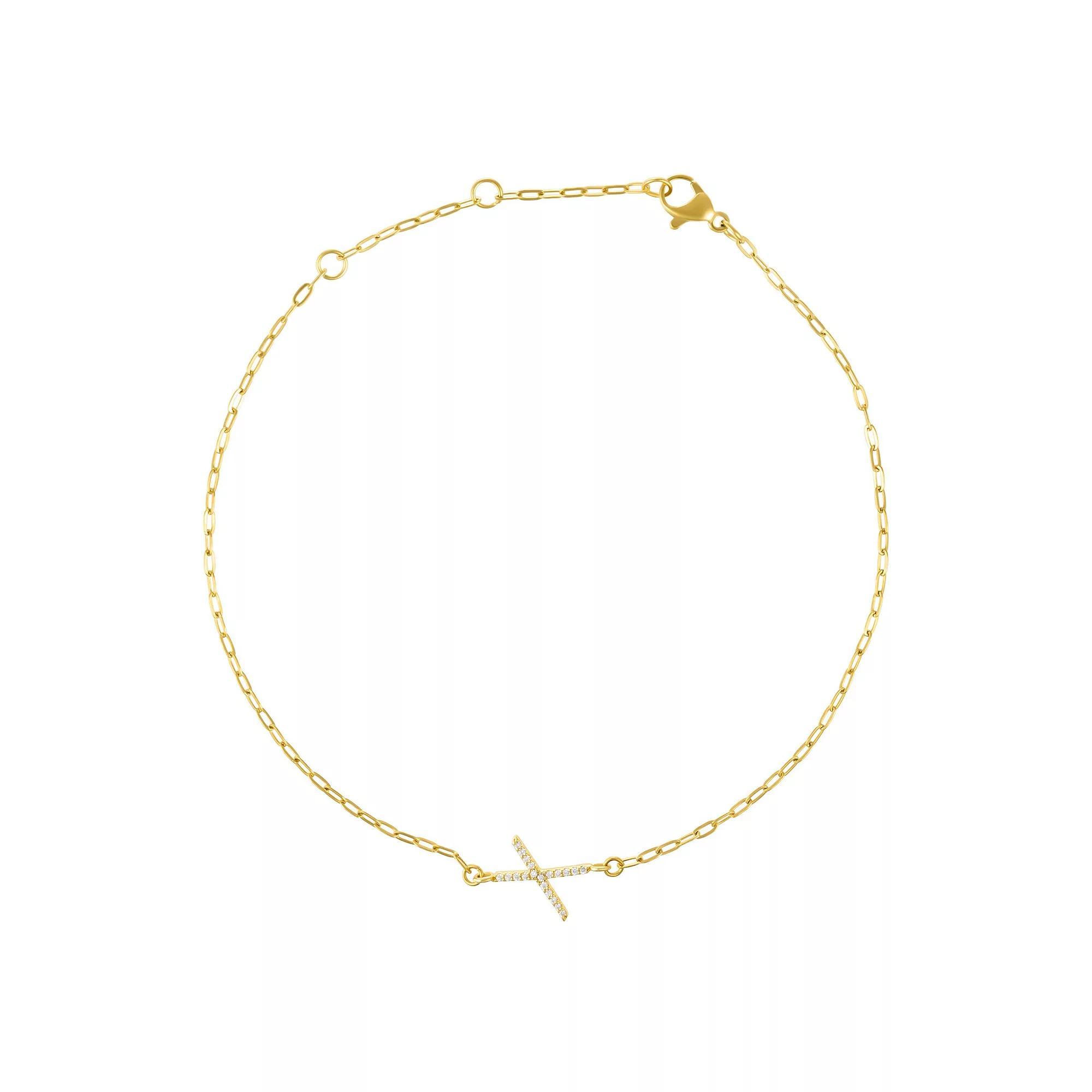 Adornia Gold Tone Cubic Zirconia Pave Sideways Initial Anklet, Women's, Size: 9-11" ADJ, Gold Tone X Product Image