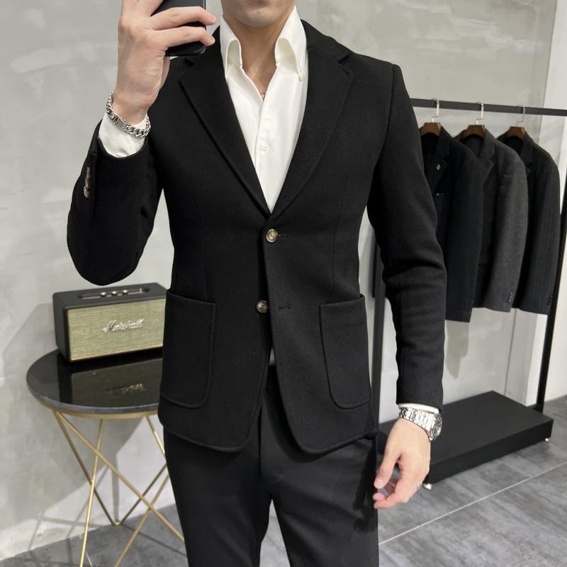 Notch Lapel Plain Single-Breasted Blazer Product Image