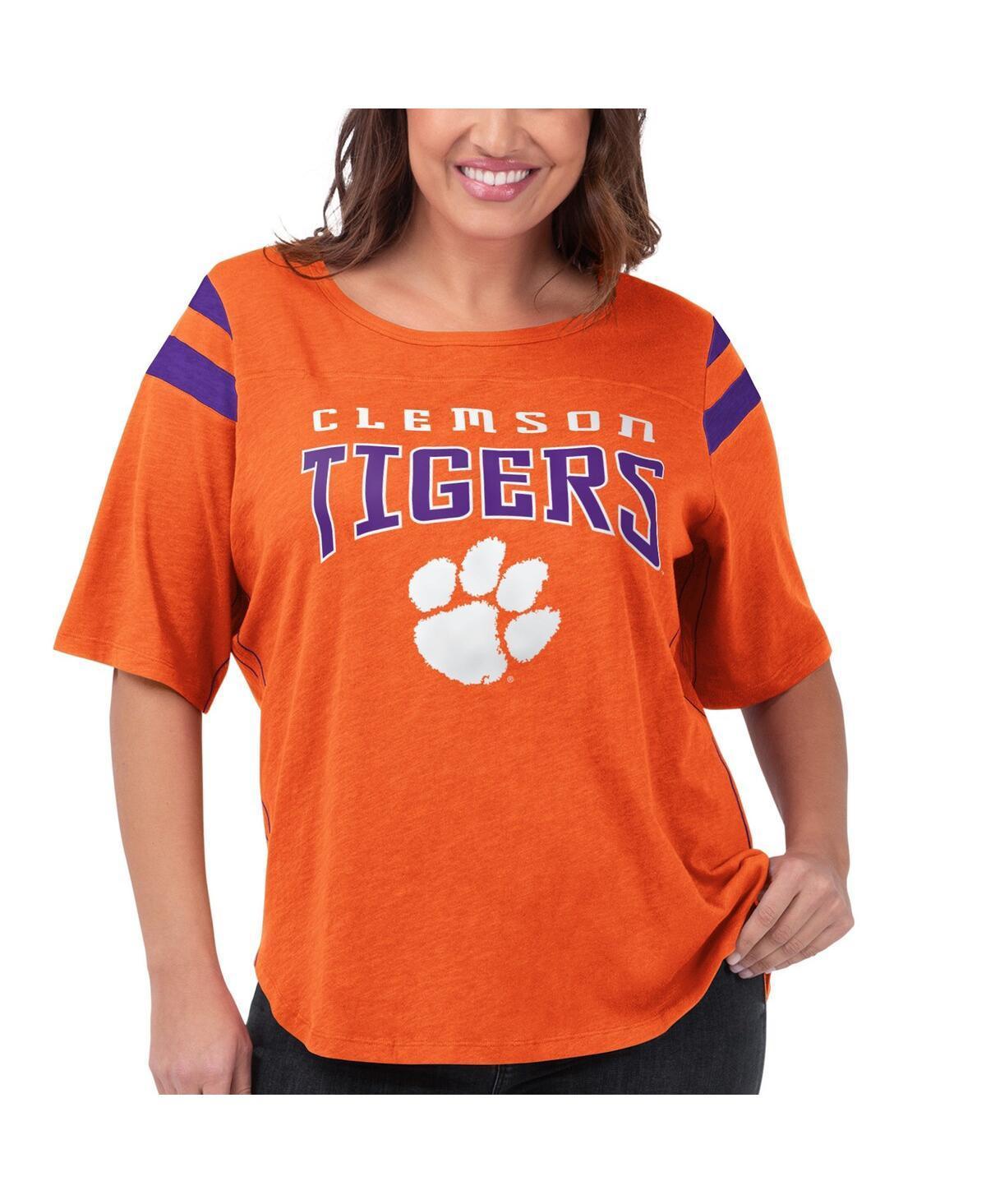 Women's G-III 4Her by Carl Banks Orange Clemson Tigers Plus Size Linebacker Half-Sleeve T-Shirt, Size: 2XL Product Image