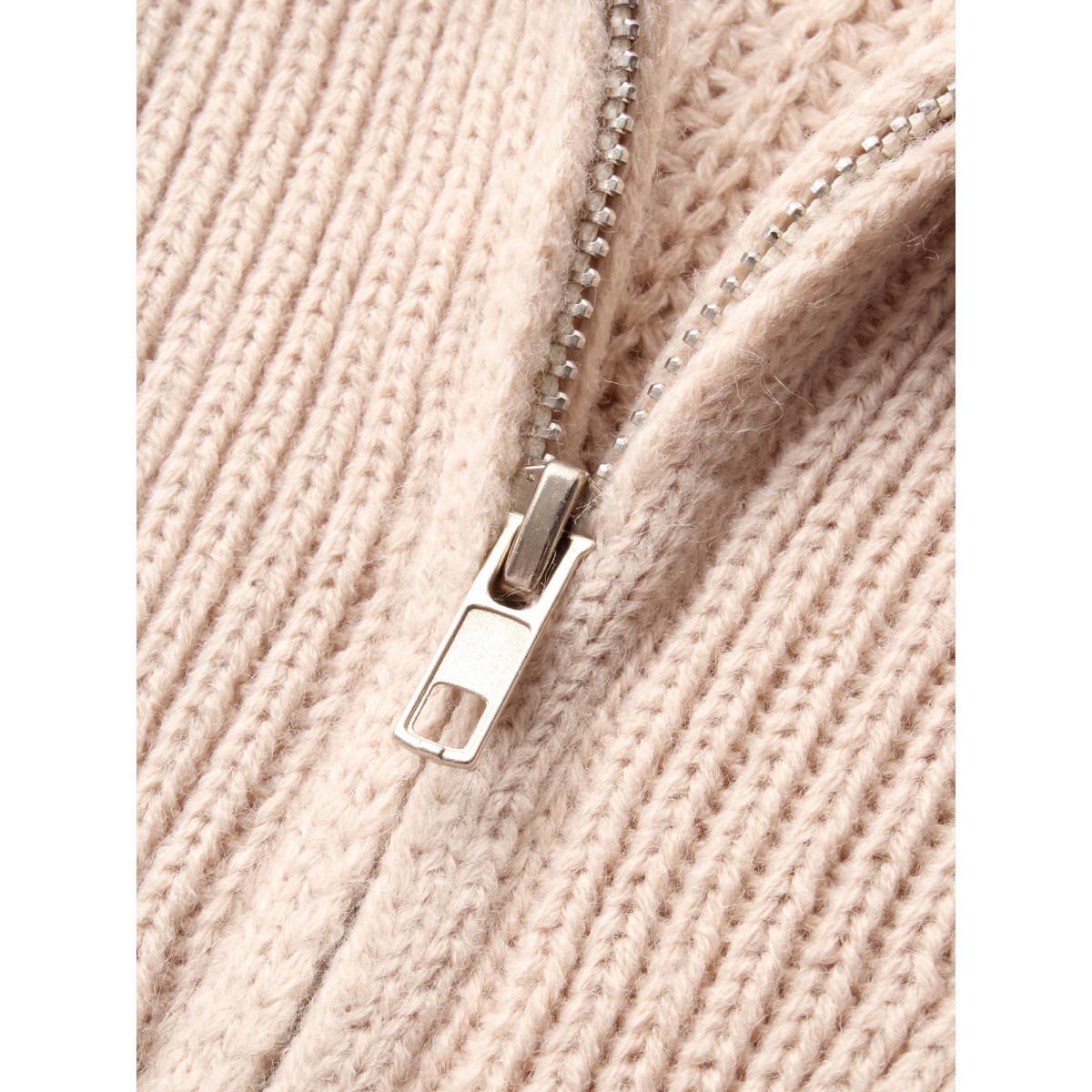 Plus Size Lapel Collar Half Zip Cable Knit Pullover Apricot Women Casual Long Sleeve Lapel Collar Everyday Pullovers BloomChic 10/M Product Image