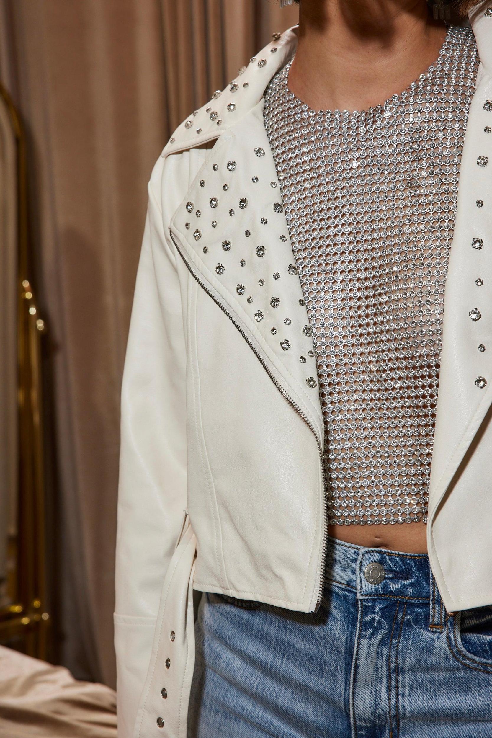 Crazy In Love Ivory Faux Leather Jacket Product Image