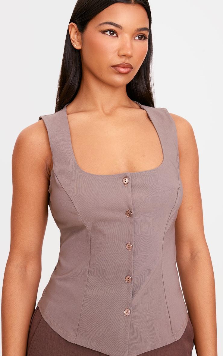 Taupe Square Neck Bengaline Vest Product Image