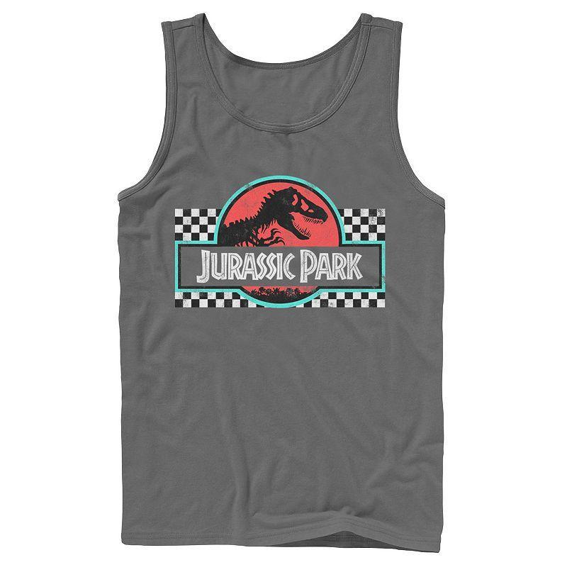 Men's Jurassic Park Retro Colors Checkered Logo Tank Top, Size: Small, Grey Product Image