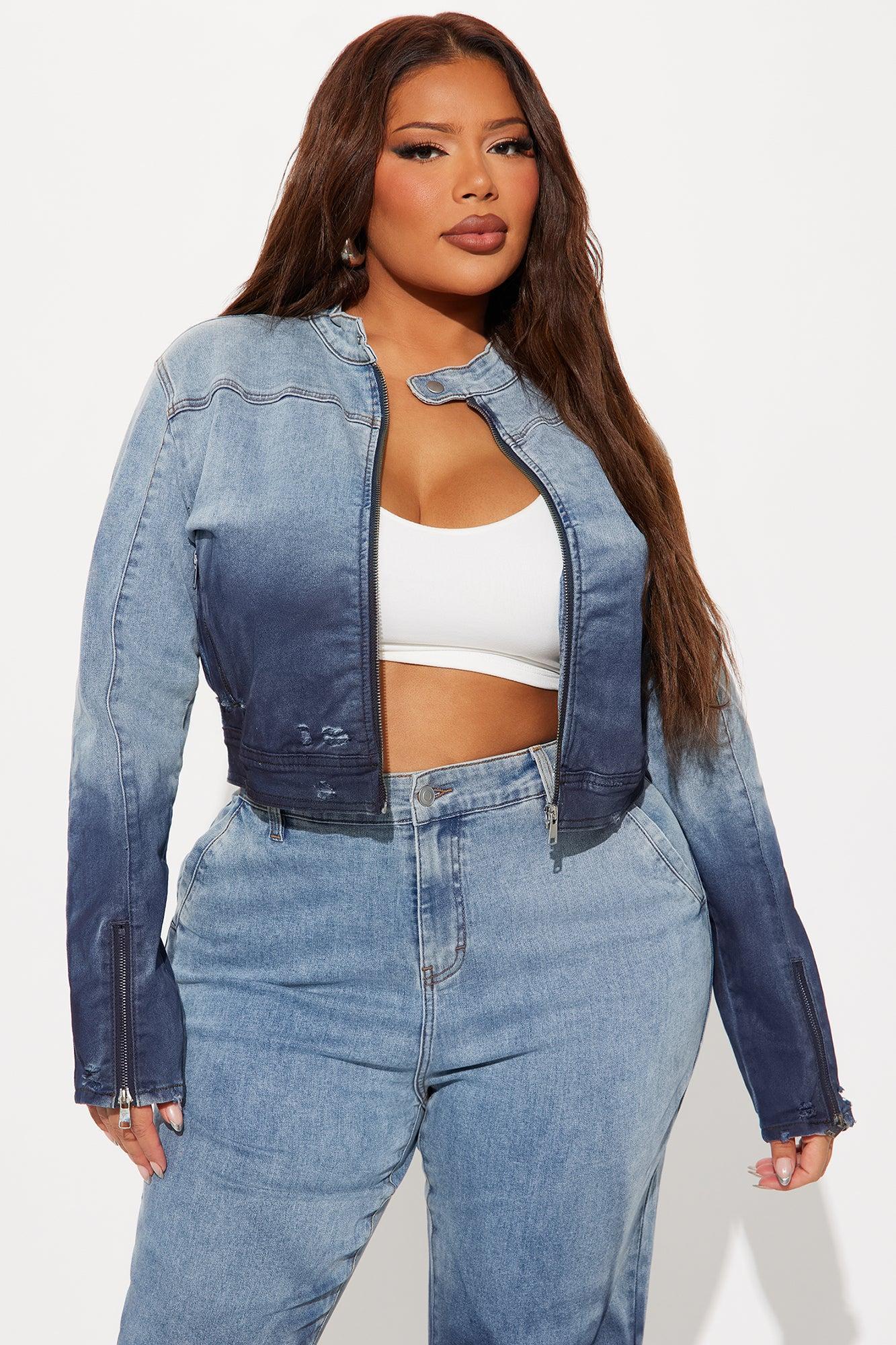 Out Of Reach Ombre Moto Denim Jacket - Medium Wash Product Image