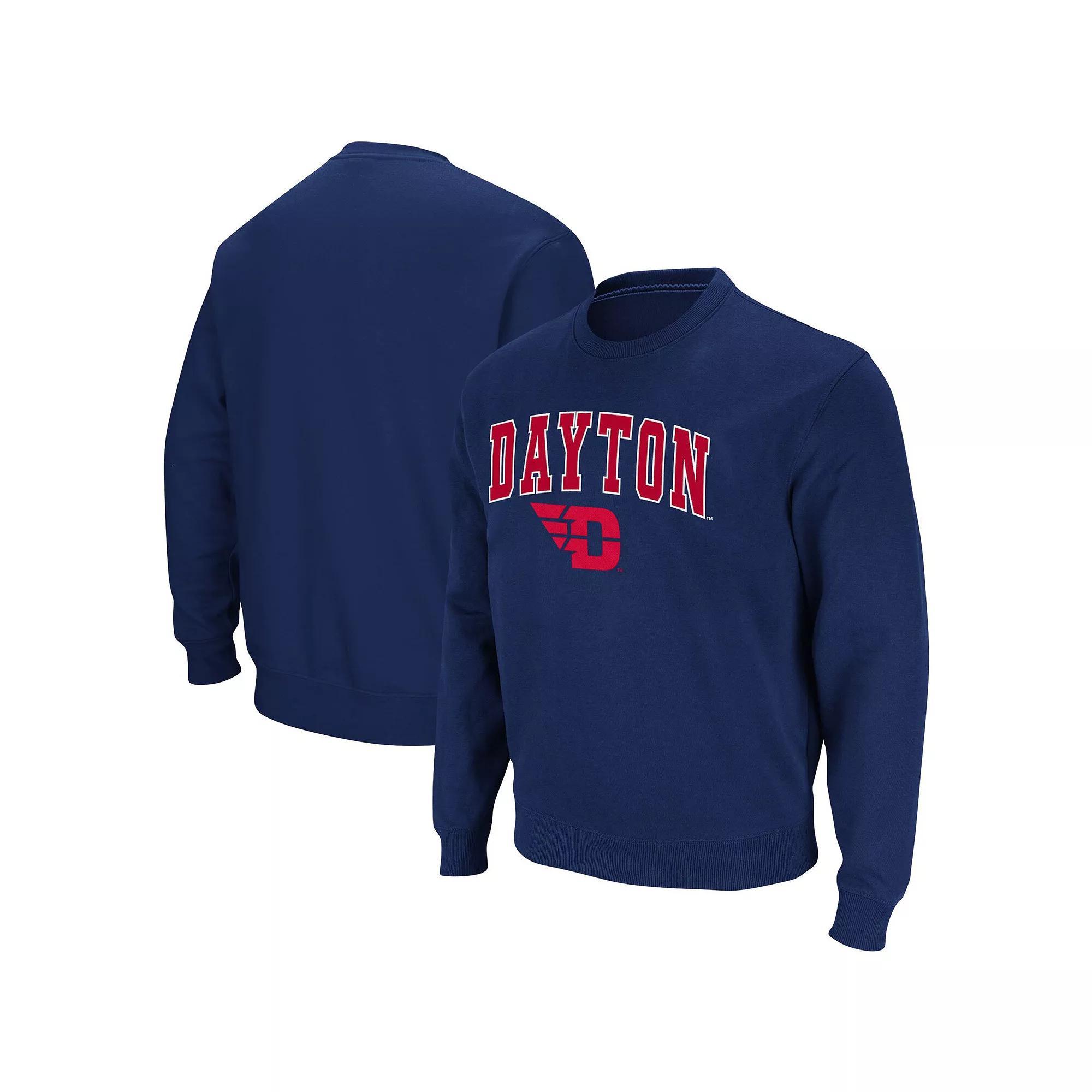 Men's Colosseum Navy Dayton Flyers Arch & Logo Tackle Twill Pullover Sweatshirt, Size: 3XL, Day Blue Product Image