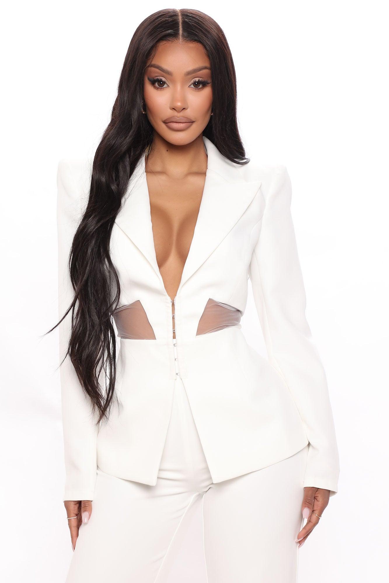 Big Plans Blazer Pant Set - White Product Image