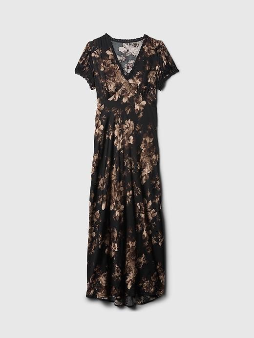 Satin Lace-Trim Floral Maxi Dress Product Image