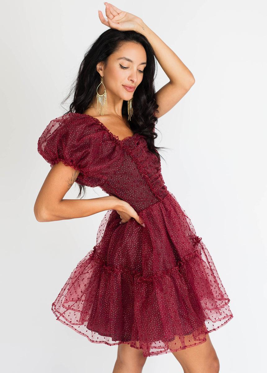 Perla Dress in Burgundy Dot Female Product Image
