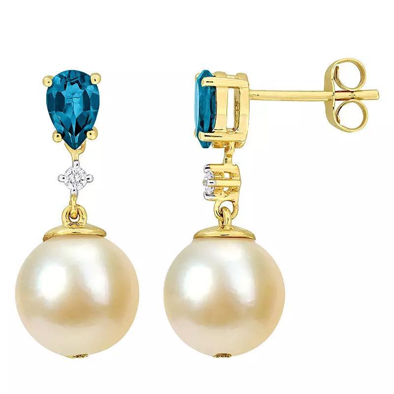 Stella Grace 14k Gold Golden South Sea Cultured Pearl, London Blue Topaz & Diamond Accent Drop Earrings, Women's Product Image