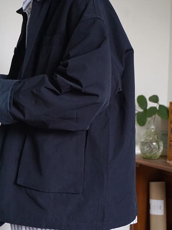 Men's Versatile Solid Color Lapel Neck Big Pocket Jacket Product Image