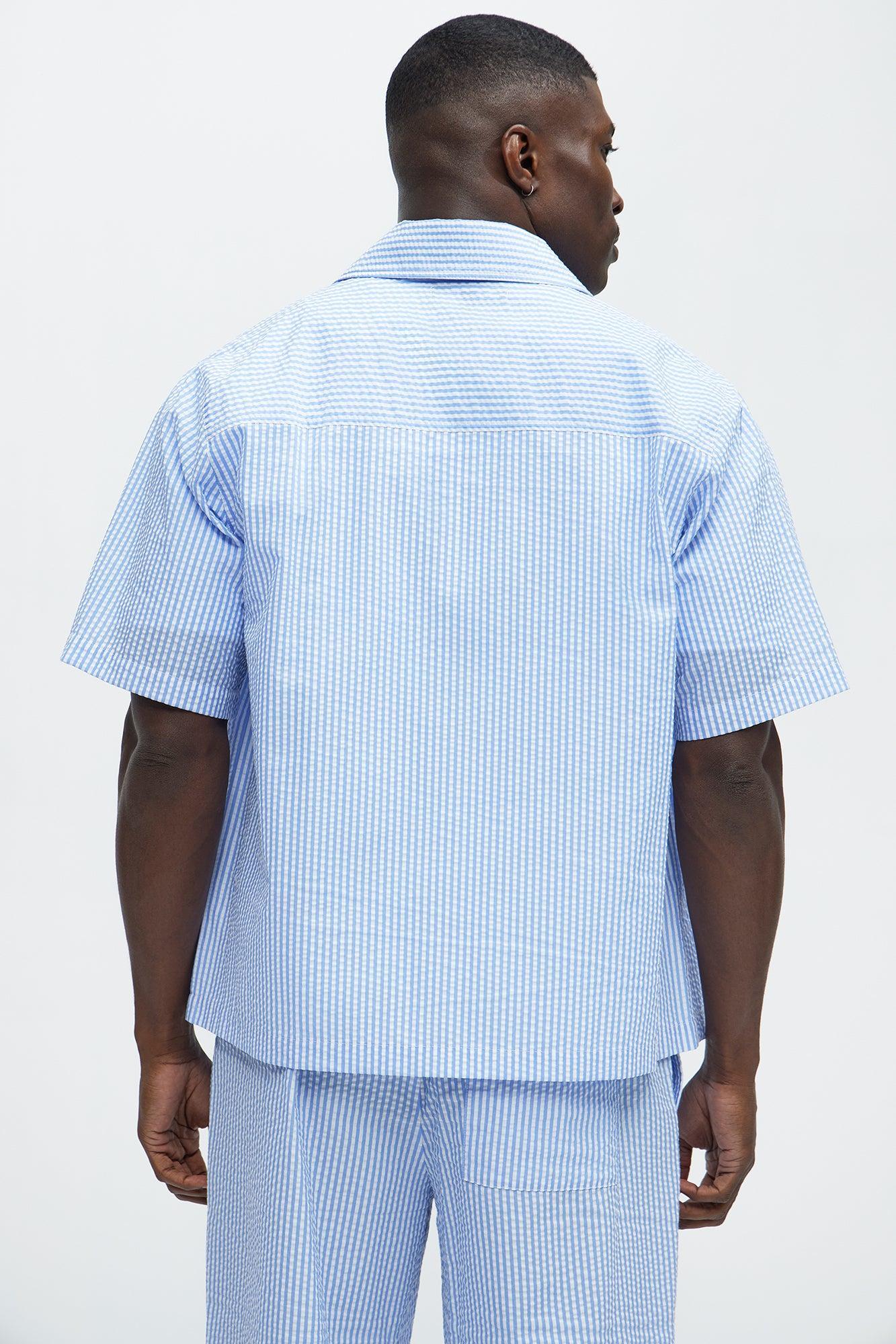 Seersucker Short Sleeve Button Up Shirt - Blue/combo Product Image