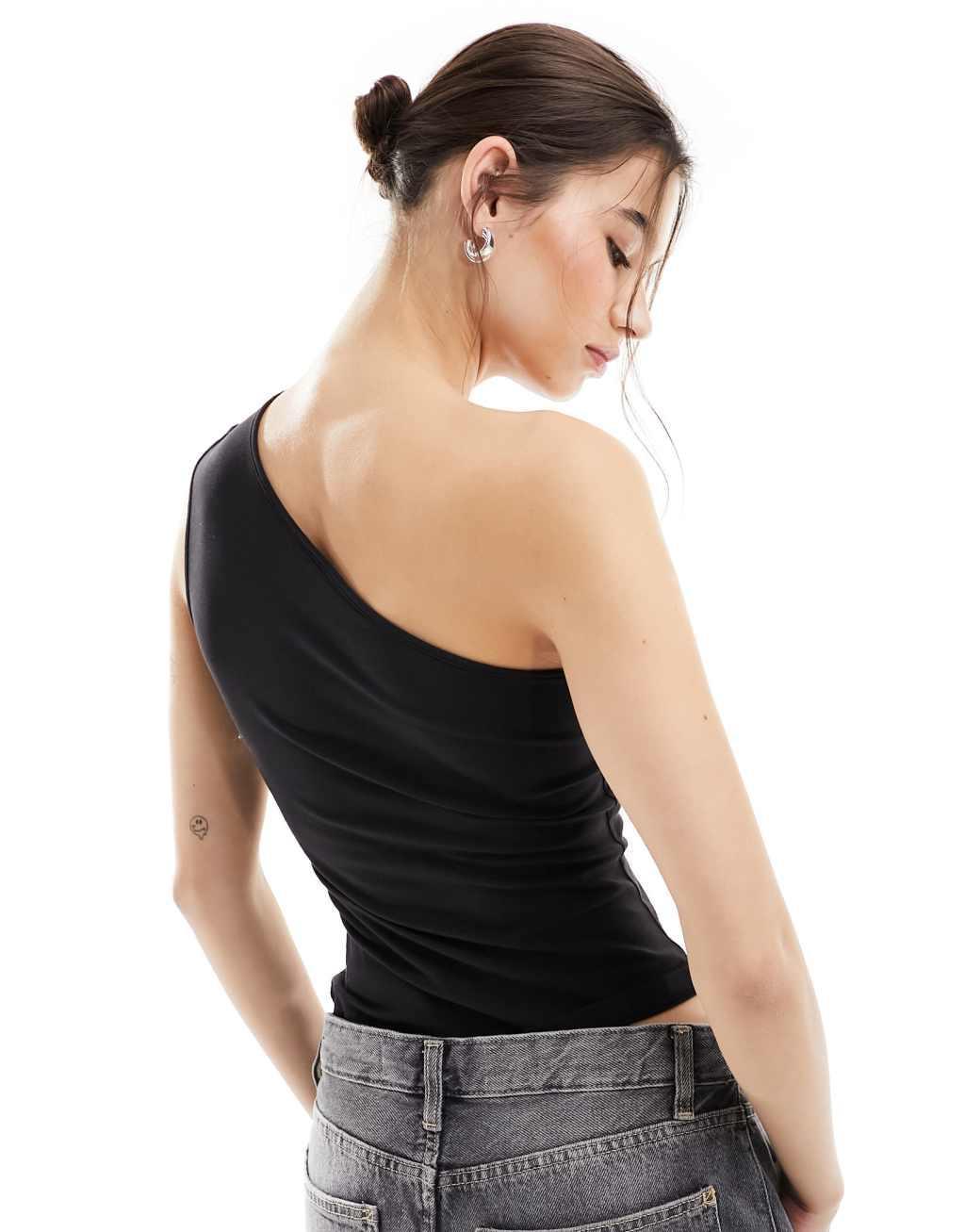 Weekday Cindy one shoulder top in black exclusive to ASOS  Product Image